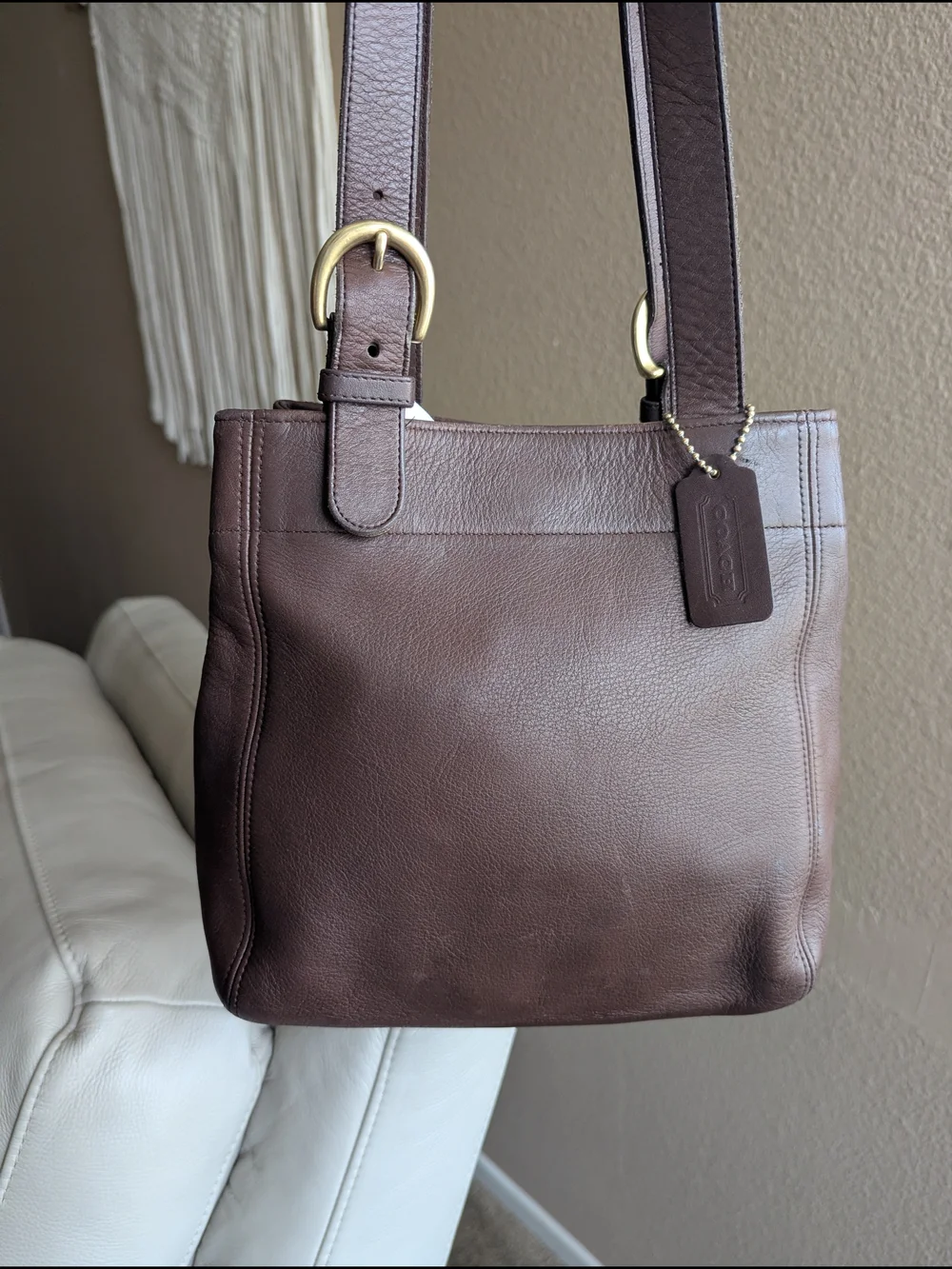 Coach Chocolate Brown Leather Shoulder Bag with Gold-Tone Hardware